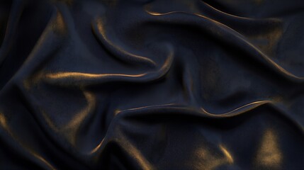 Poster - A slightly wrinkled fabric background in dark color with golden lines : Generative AI