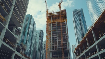 Aufkleber - Construction of highrise buildings in City industrial construction site : Generative AI