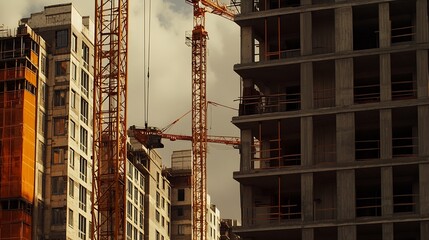 construction site construction of skyscrapers tower crane on formworks construction of multi storey 