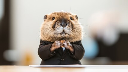 Canvas Print - Beaver in Suit Holding a Pen.