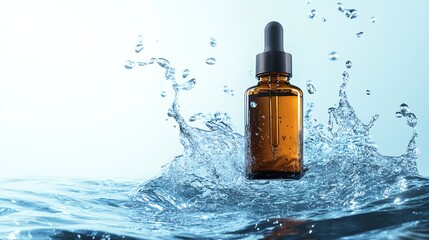 Poster - bottle of serum in clean clear water with splashes and waves : Generative AI