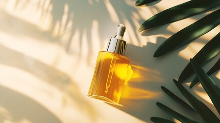 Poster - Moisturizing product in a transparent glass bottle with pipette Serum for dry skin care with vitamin c for women Natural oil for body care in summer Organic spa cosmetics cream with vi : Generative AI