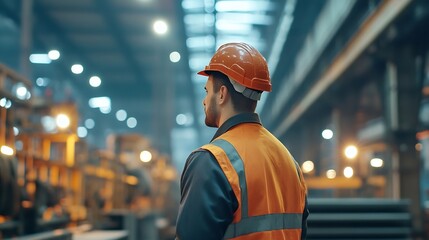 Poster - Professional Caucasian manager engineer wearing safety hardhat is training industry worker workshop factory operator mechanical engineering team production in heavy industrial manufact : Generative AI