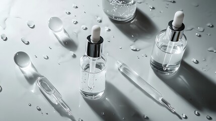 Poster - Transparent skin care products essence dropper utensils Scientific skin care : Generative AI