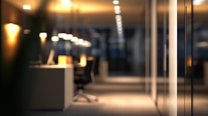 Poster - Blurring the Background in a Modern Office Interior night light effect : Generative AI