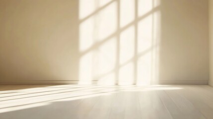 Poster - Beige studio background for product presentation Shadow of Window and Sunlight on Empty Room White Wall and Floor Summer concert Blurred backdrop : Generative AI