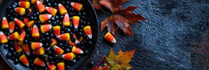 Sticker - Tray with black candy corn autumn leaves and fall decor