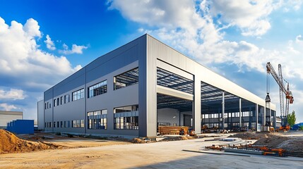 Poster - A new factory building is erected on a construction site : Generative AI