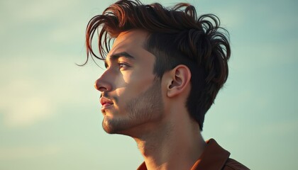 Canvas Print - Young Man Looking Away with Serious Expression.