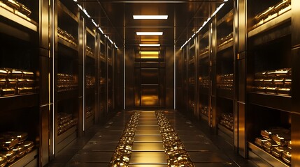 Poster - Gold in vault or gold in room with gold bars stock of gold image background high quality and high resolution rendered image : Generative AI