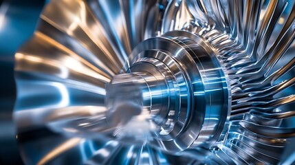 Poster - Metal machine tools industry CNC turning milling factory processes steel turbine part process : Generative AI