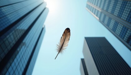 Poster - Feather Falling Through City Skyline.