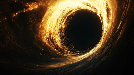 a black hole, with golden light and energy flowing out of it,