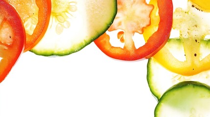 Poster - Backlit vegetable slices isolated on white background Transparent food composition : Generative AI
