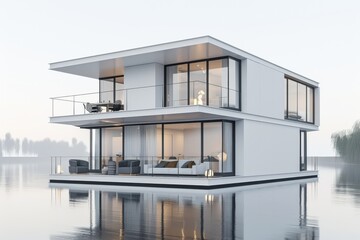 Cutting edge minimalist home on water with panoramic views and high end sustainability features