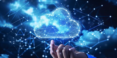 Poster - Hand Interacting With Glowing Cloud Network Illustration