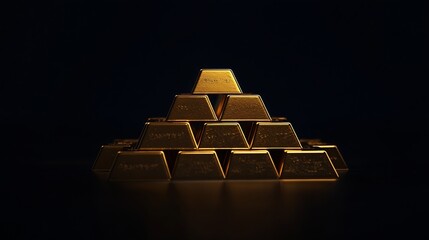 Poster - Stack Gold Bars on black background Concept of success in business and finance copy space : Generative AI