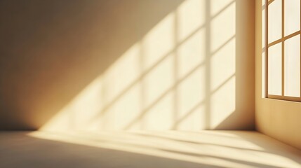 Poster - Beige studio background for product presentation Shadow of Window and Sunlight on Empty Room White Wall and Floor Summer concert Blurred backdrop : Generative AI