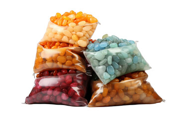 A pile of colorful bags of rocks