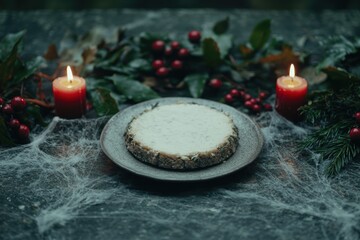 Poster - festive holiday dessert with cranberries and candles