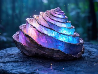 Poster - Glowing Iridescent Geode in Mystical Forest