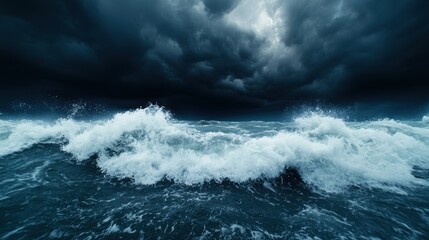 Wall Mural - Stormy ocean waves crashing against the shore