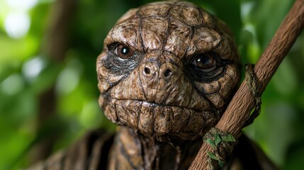 Wall Mural - Close-up of a weathered turtle face in the forest