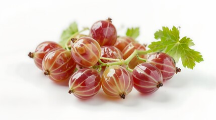 Wall Mural - Fresh Red Gooseberries with Green Leaves