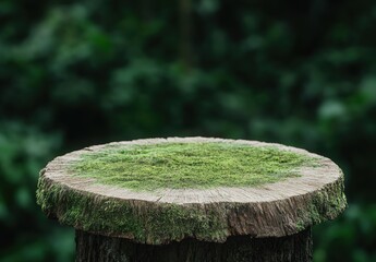 Canvas Print - Moss-covered tree stump in a lush forest