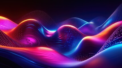 Poster - Futuristic 3D abstract background with flowing neon lights and dynamic shapes, vibrant digital design