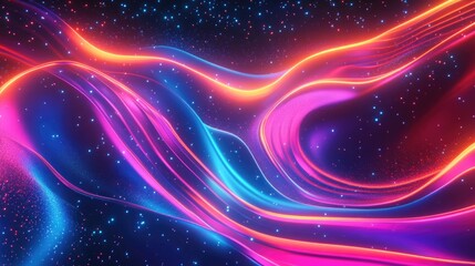 Poster - Futuristic 3D abstract background with flowing neon lights and dynamic shapes, vibrant digital design