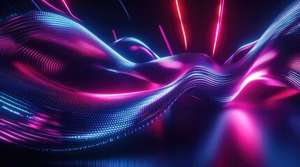 Poster - Futuristic 3D abstract background with flowing neon lights and dynamic shapes, vibrant digital design