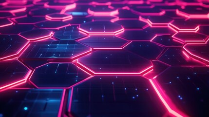 Poster - Futuristic 3D background with interconnected hexagons and neon lights, high-tech visual