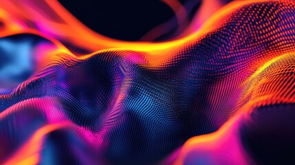 Poster - Futuristic 3D background with neon fabric textures and digital effects, advanced textile design