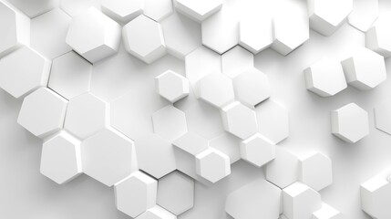 Poster - minimalist 3d background with white hexagons and clean lines, sleek modern design