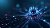Cyber Security Background Illustration, Shield, Lock, and Computer Virus  Design, Network Security with Glowing Lines and dots