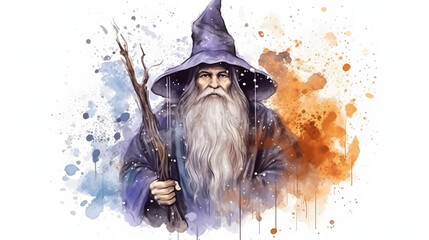 Wall Mural - Wizard Fantasy Watercolor Style