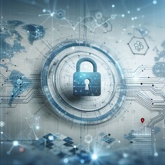 Poster - Abstract cyber security concept with a padlock icon, network data and dynamic lines on a light color background. 3D Rendering. AI generated