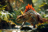 Spiked Dinosaur in a Lush Forest 3D Illustration