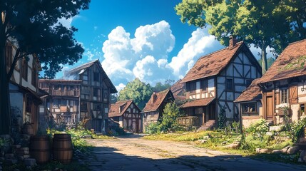 Wall Mural - village landscape anime style