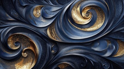 Poster - Mesmerizing abstract swirl patterns with shimmering metallic threads embroidered modern and shiny designs  Elegant luxurious and high tech digital background or texture for fashion