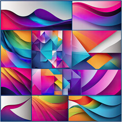 Wall Mural - Set of template background design vector. Collection of creative abstract gradient vibrant colorful perspective 3d geometric shape background. Art design for business card, cover,banner, wallpaper. AI