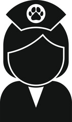 Sticker - Black and white silhouette of a female veterinarian wearing a uniform with a paw print icon