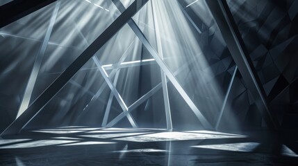 Poster - Abstract Interior Design with Geometric Shapes and Light Rays