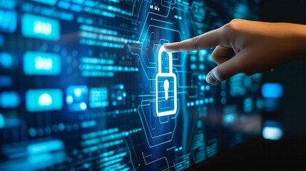 Poster - A Hand Interacting With A Digital Lock Icon On A Computer Screen