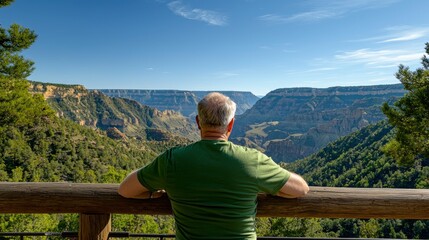 tour guide with map, scenic viewpoint background
