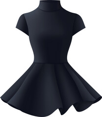 Poster - Elegant black dress with a flared skirt and short sleeves isolated on transparent background.