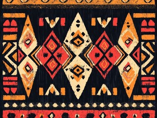 Poster - Vibrant tribal pattern with bold earthy lines and embroidered ethnic designs  with abstract modern and rustic elements  Suitable for fabric textile surface design wallpaper