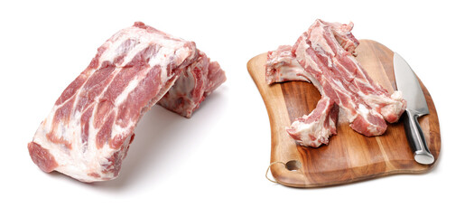 Poster - Raw spare ribs on white background 