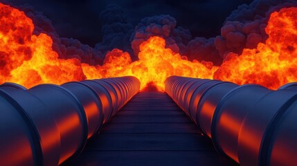 Gas pipeline explosion with a deafening boom and inferno outbreak, Boom Outbreak Inferno, Gas pipeline explosion